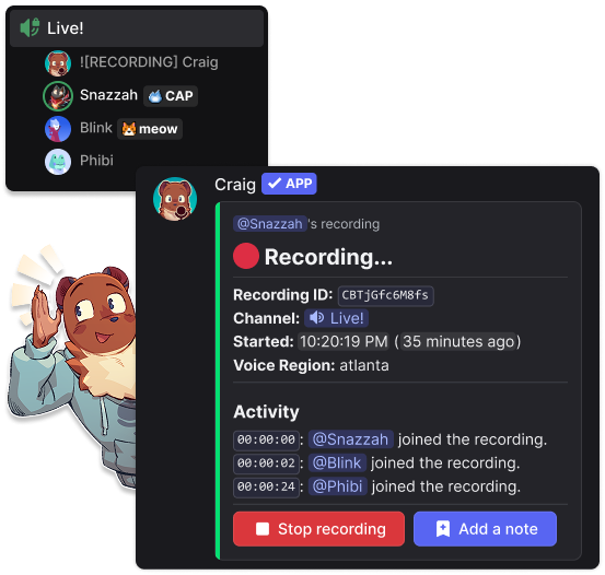 Voice channel and recording panel